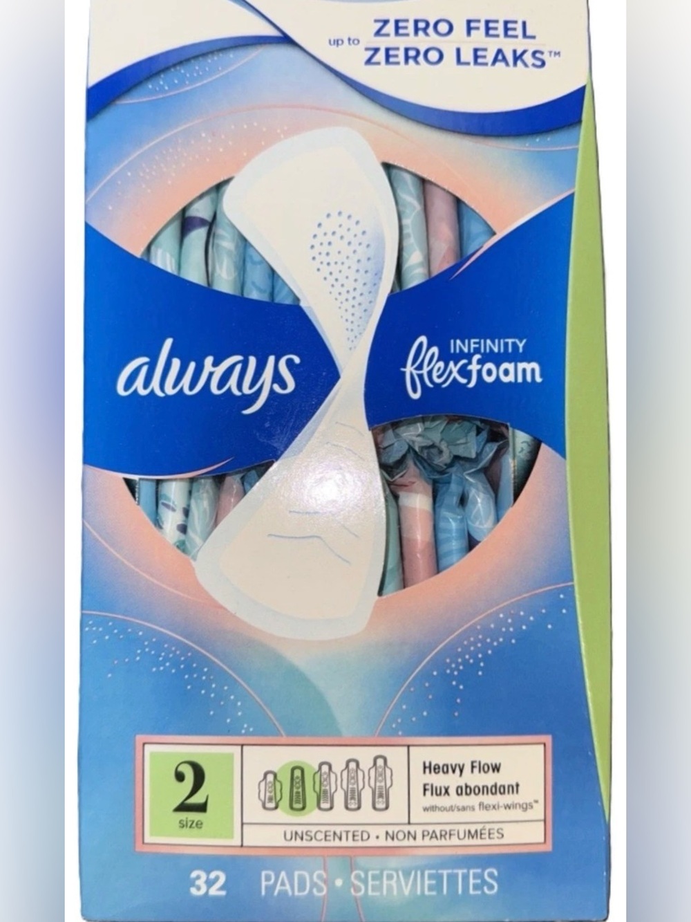 Always Infinity FlexFoam Pads - Pink & Light Blue - Size 2 (32 Count)